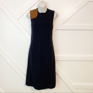 Ralph Lauren Leather Patch Midi Sheath Dress Blue